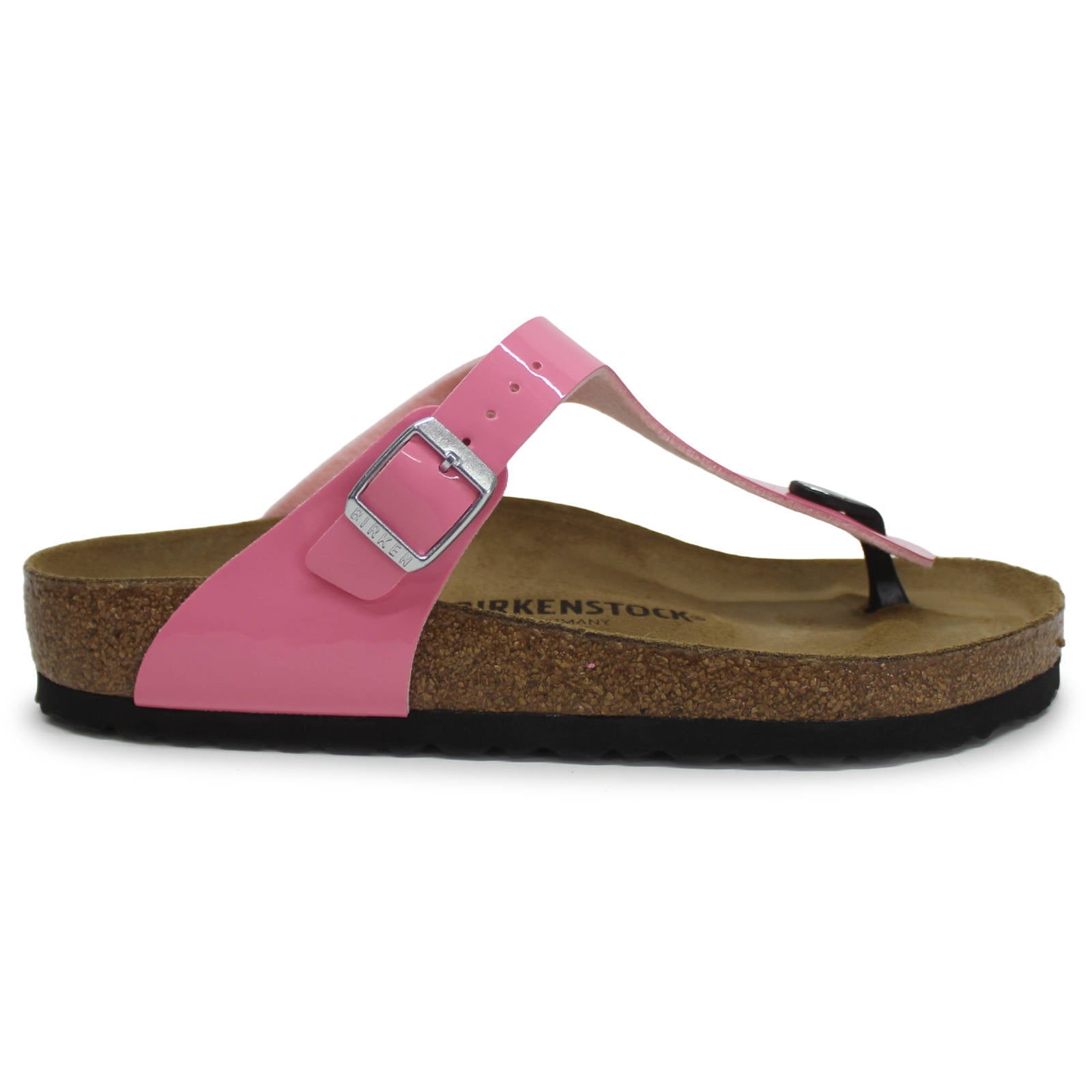 Birkenstock Gizeh Birko-Flor Patent Unisex Sandals#color_Patent Candy Pink Black