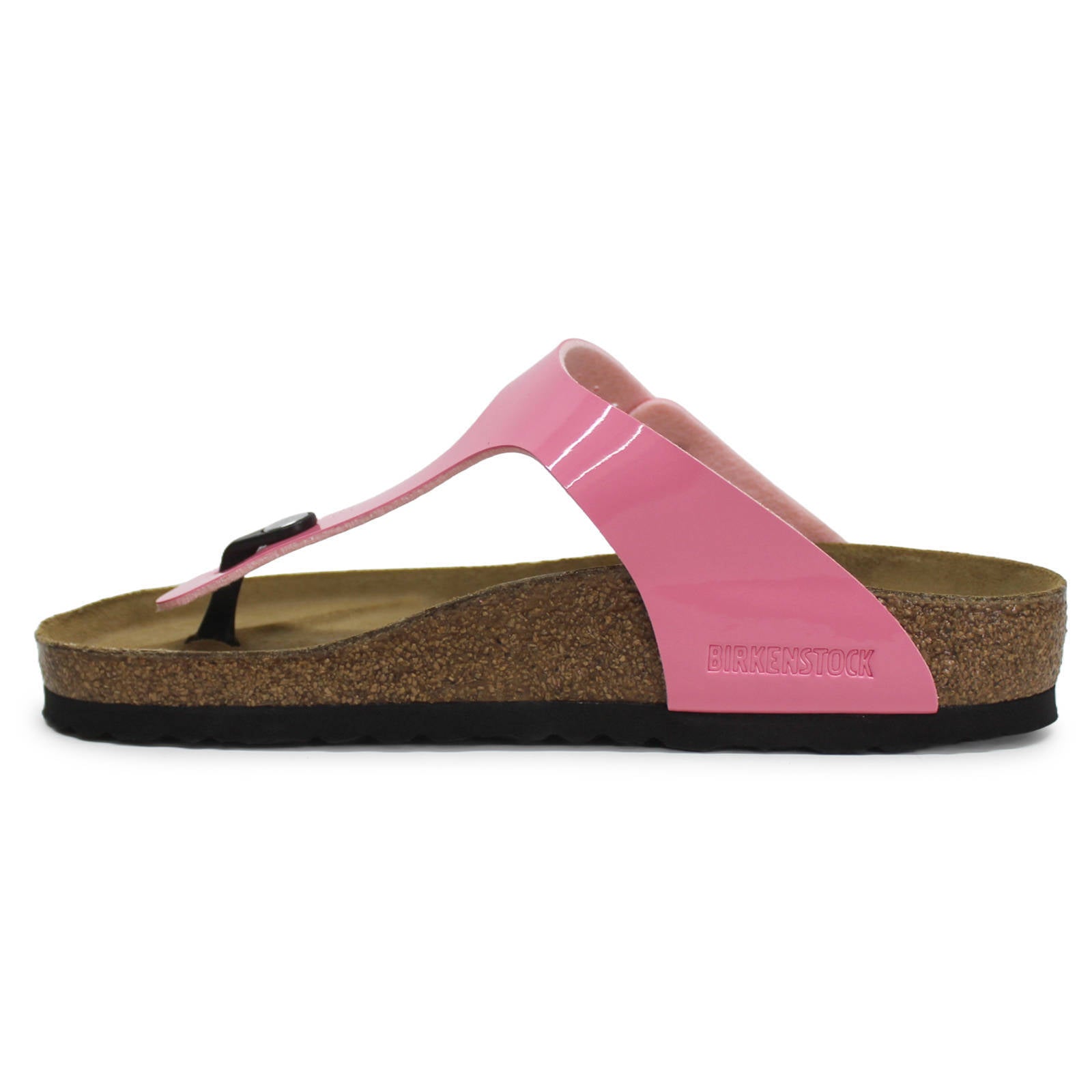 Birkenstock Gizeh Birko-Flor Patent Unisex Sandals#color_Patent Candy Pink Black