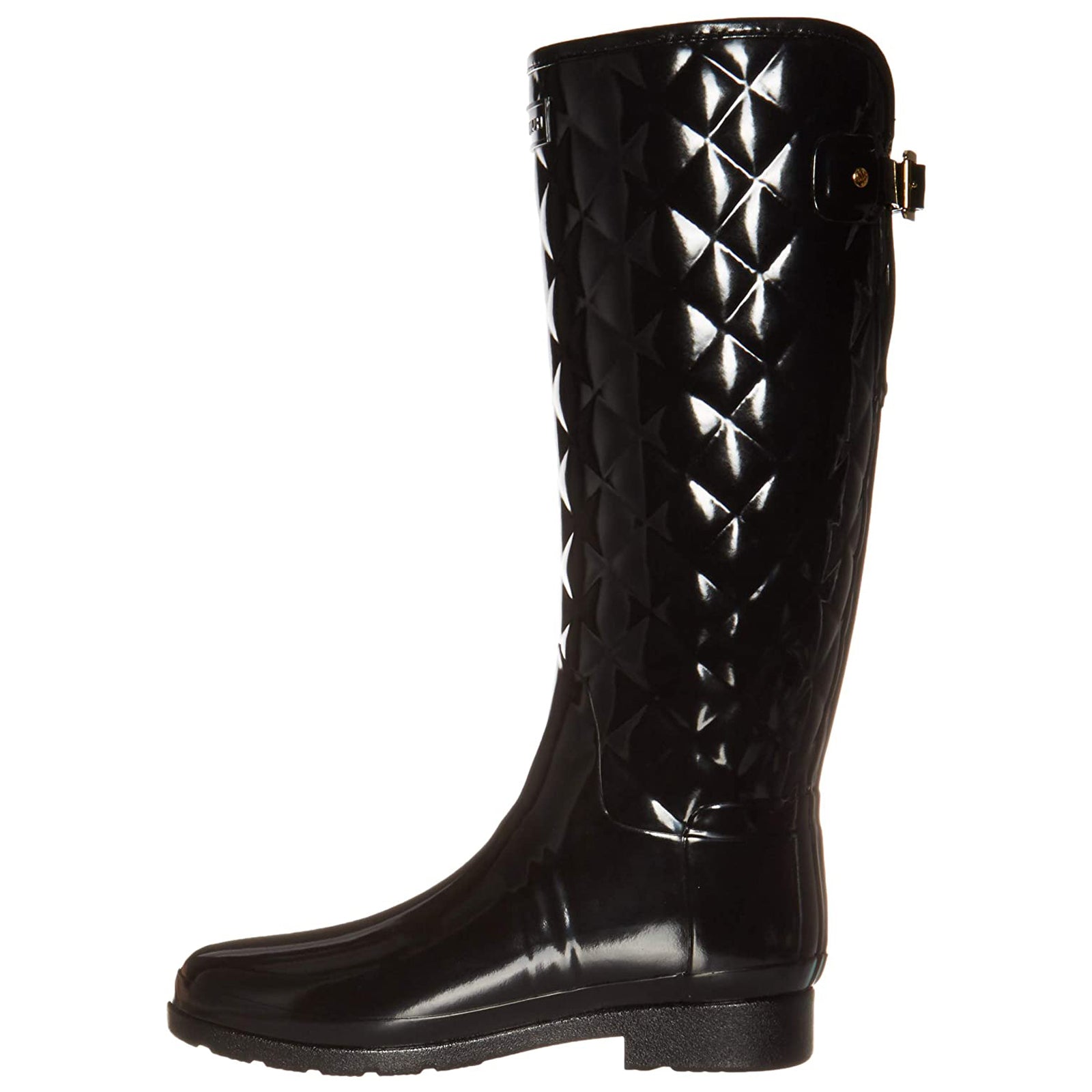 Hunter Refined Gloss Quilt Tall WFT1031RGL-BLK Rubber Womens Boots - Black - 36#color_black