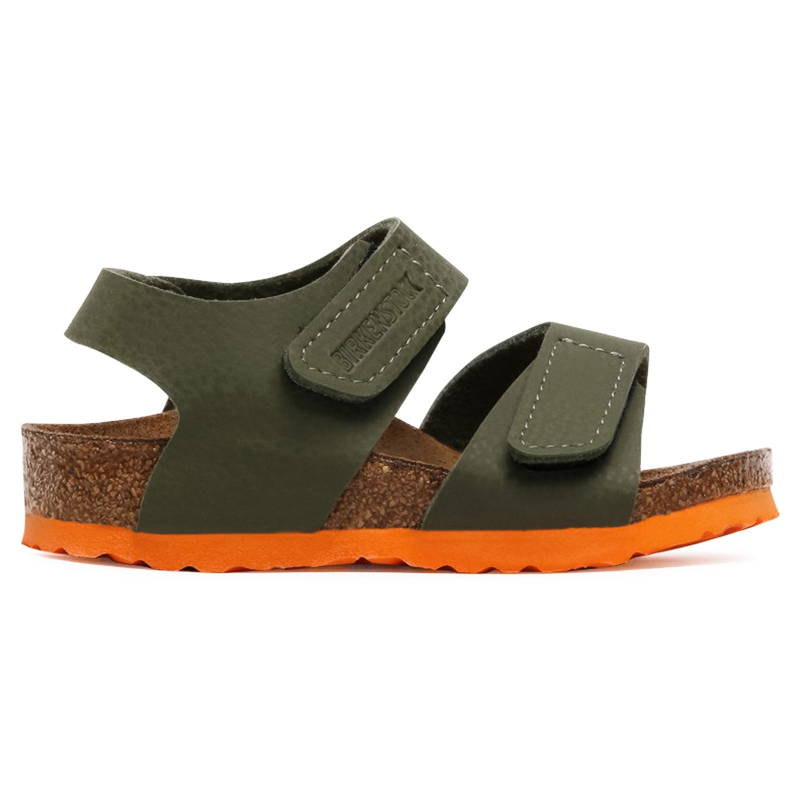 Birkenstock Palu Logo BS Birko-Flor Kids Sandals#color_Desert Soil Moss Green Orange