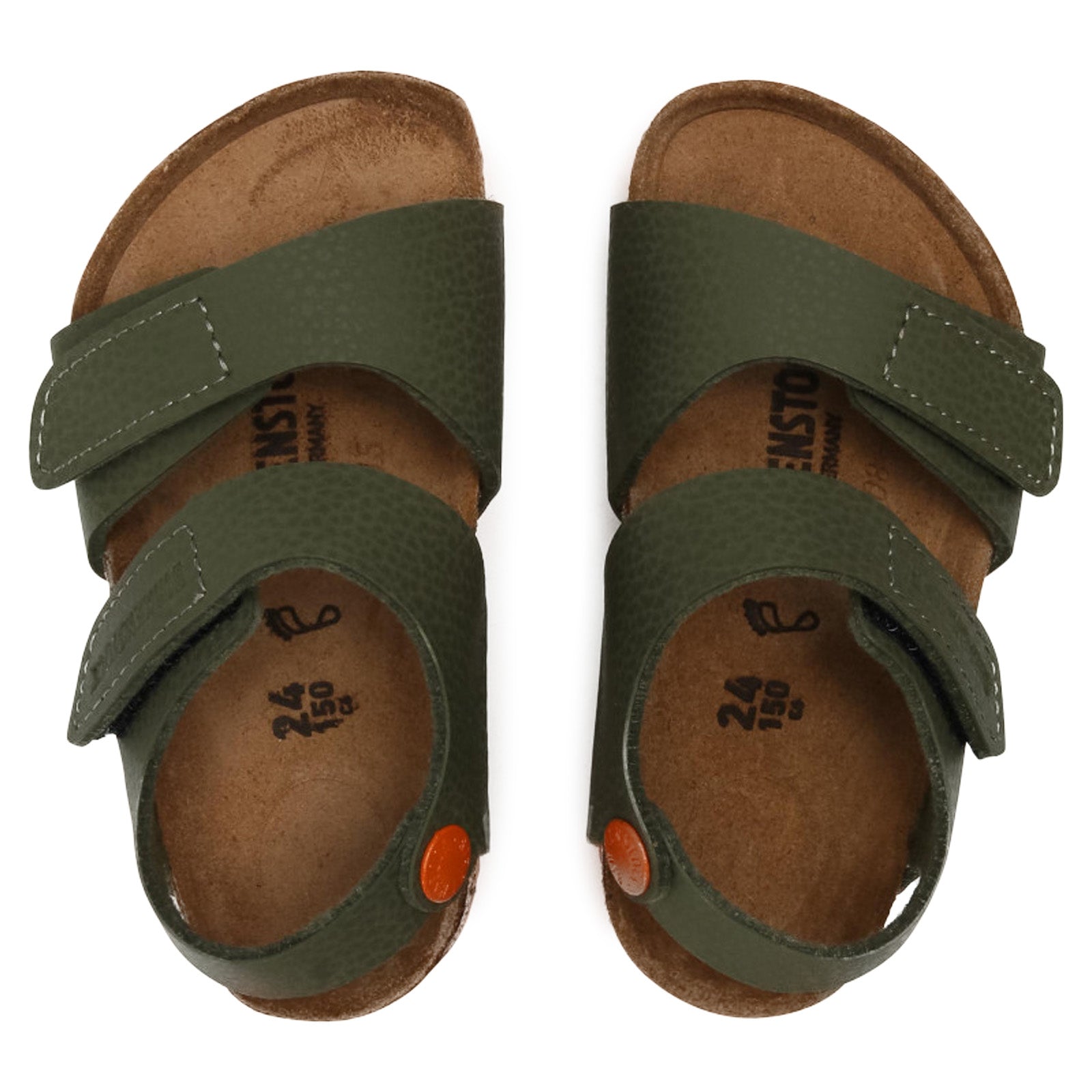 Birkenstock Palu Logo BS Birko-Flor Kids Sandals#color_Desert Soil Moss Green Orange