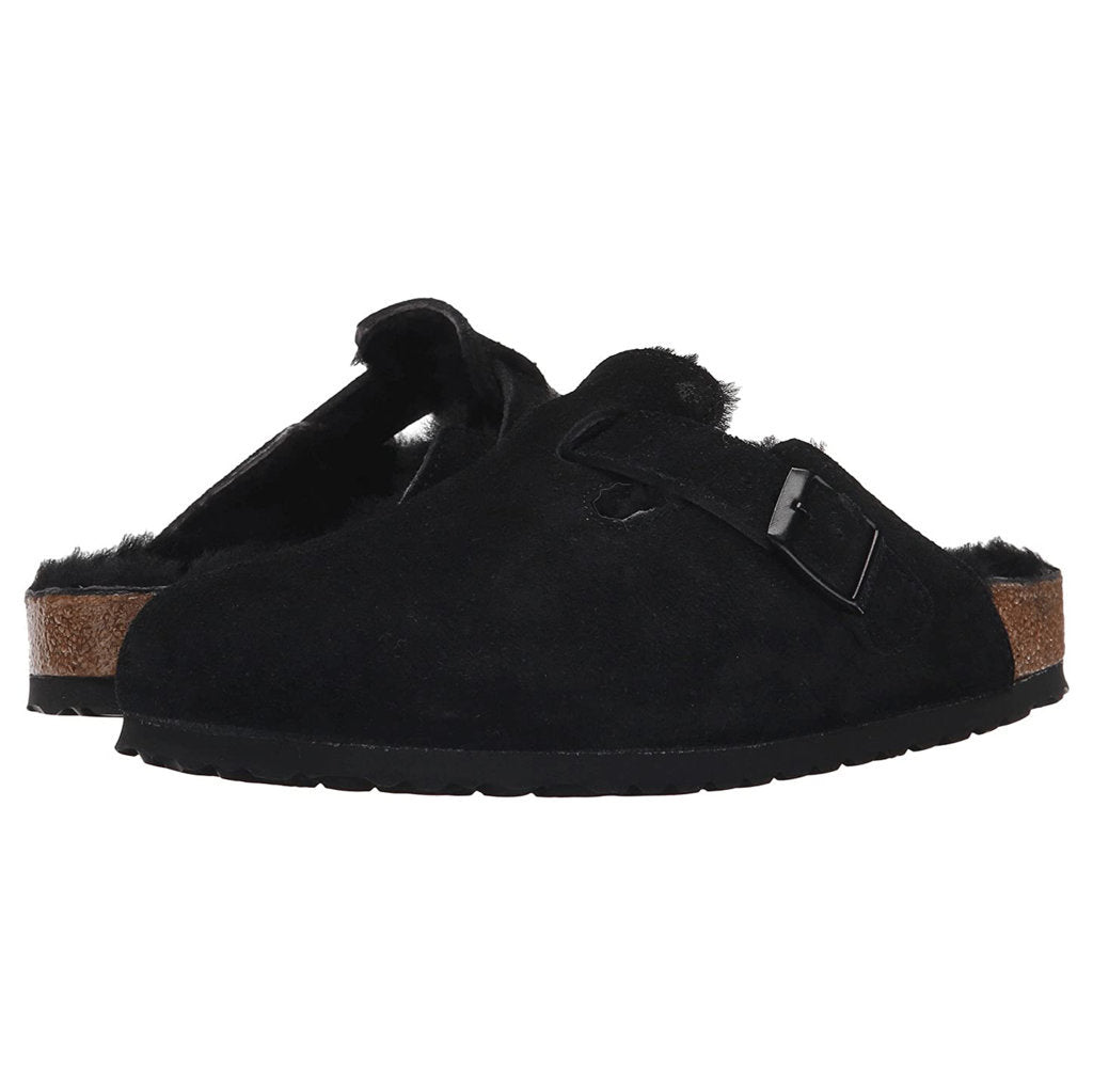 Birkenstock Boston Shearling Suede Unisex Sandals#color_black