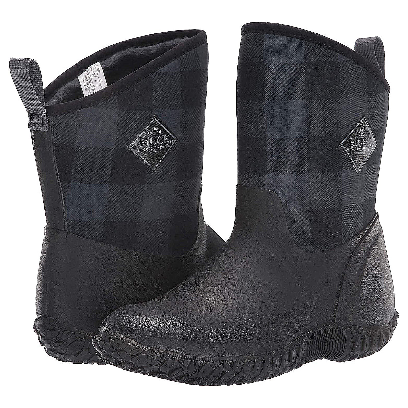 Muck Muckster II Mid WM2-1PLD Rubber Synthetic Womens Boots - Black Grey Plaid - 39-40#color_black grey plaid