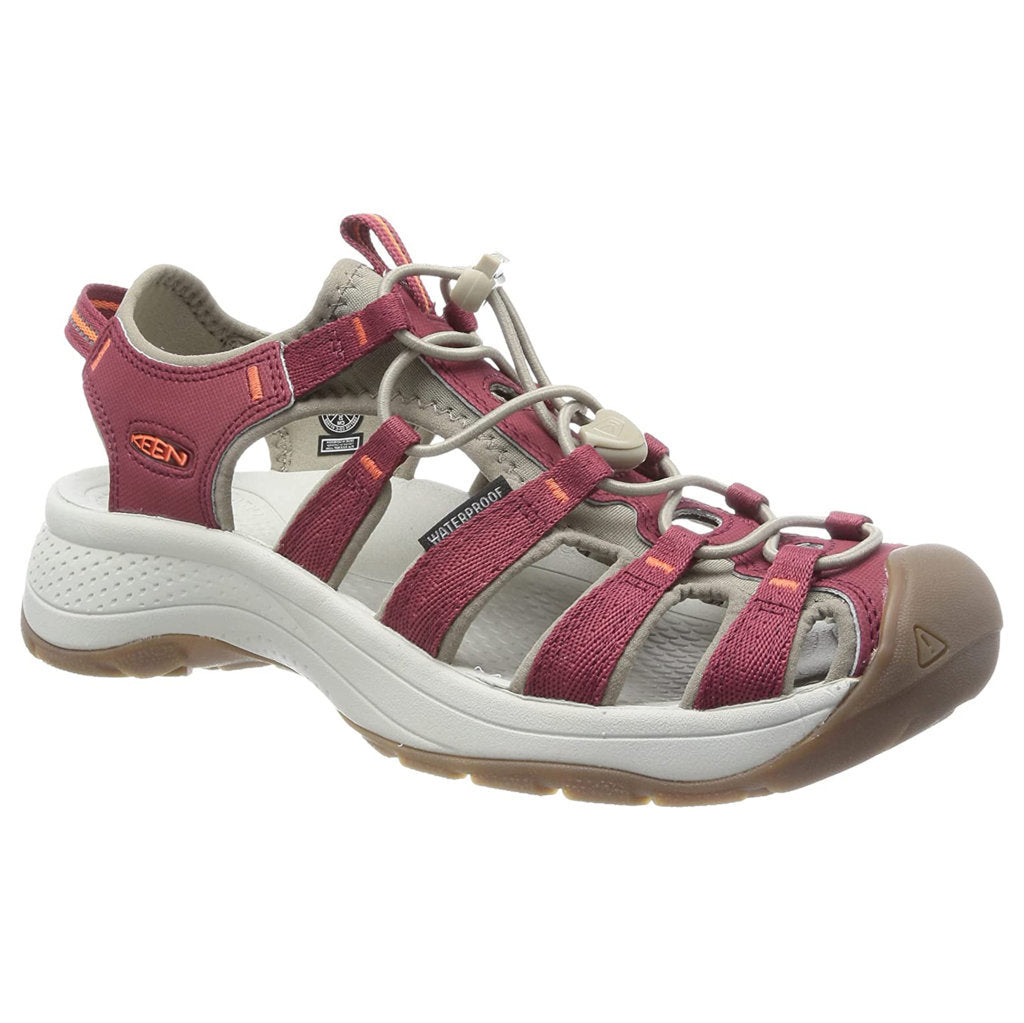 Keen Astoria West Textile Synthetic Womens Sandals#color_merlot scarlet ibis