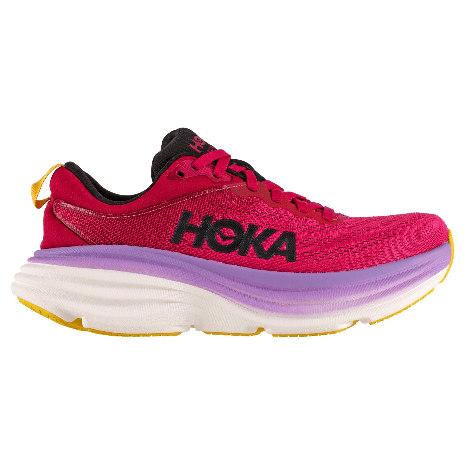 Hoka Bondi 8 Textile Womens Trainers#color_cherries jubilee pink yarrow