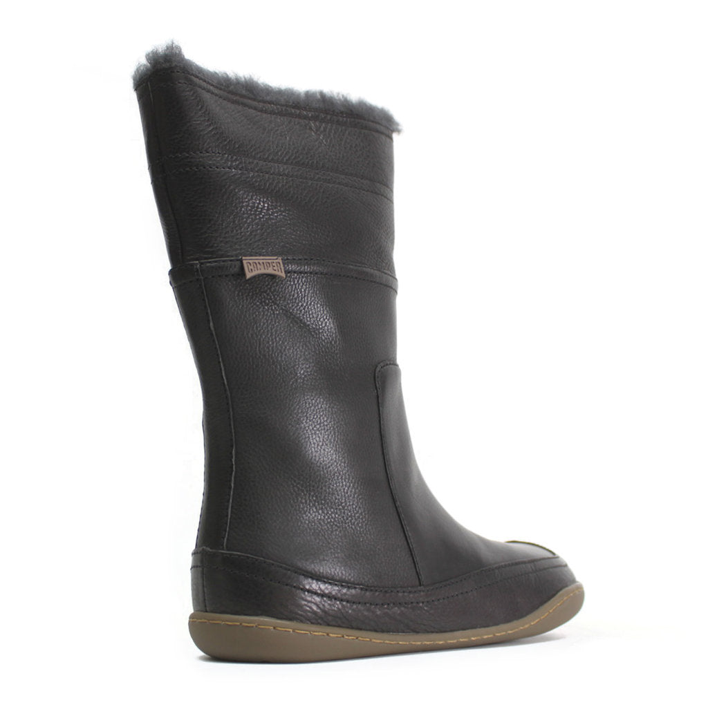 Camper Peu Full Grain Leather Fur Lined Women's Mid Calf Boots#color_black