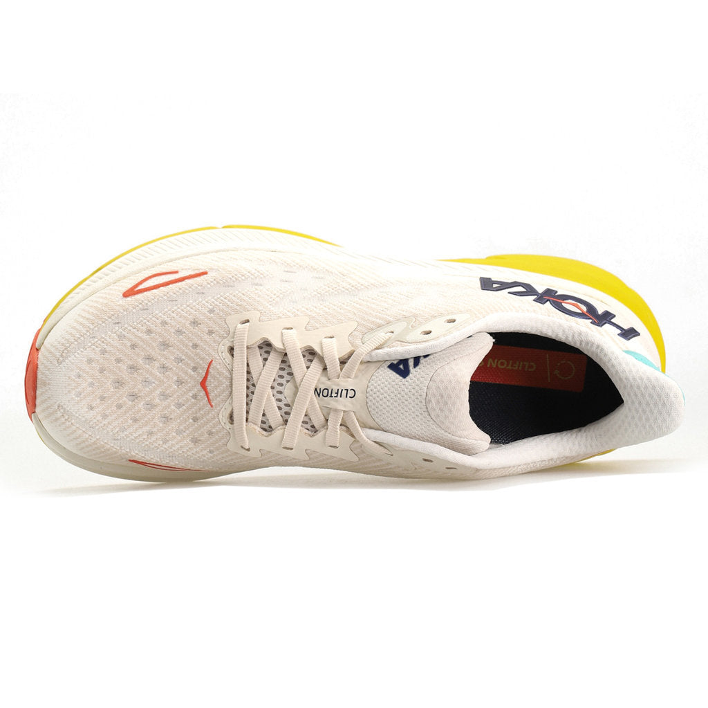 Hoka One One Clifton 9 Textile Mens Trainers#color_eggnog passion fruit