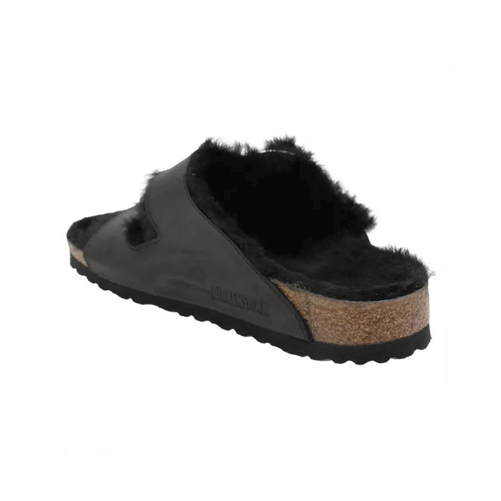 Birkenstock Arizona Big Buckle Shearling Oiled Leather Unisex Sandals#color_black