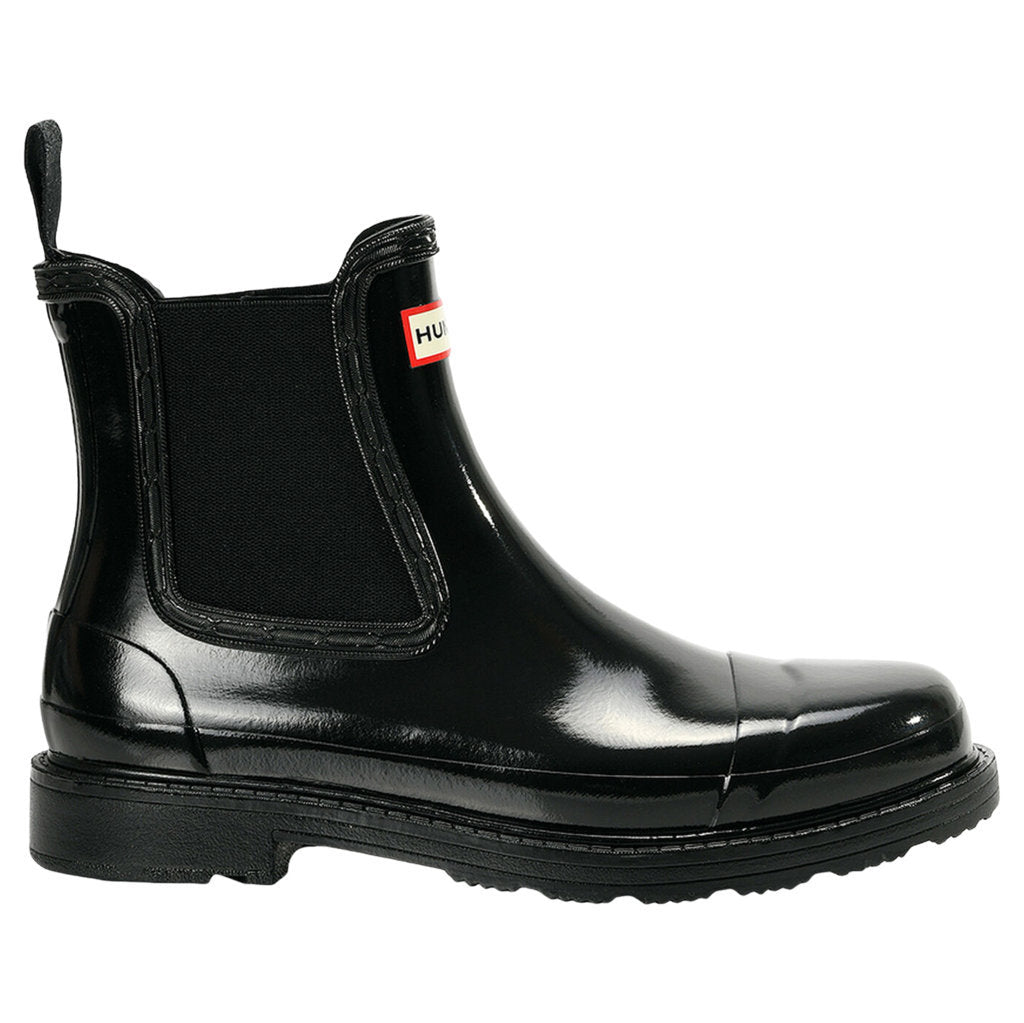 Hunter Commando Chelsea Gloss Rubber Womens Boots#color_black