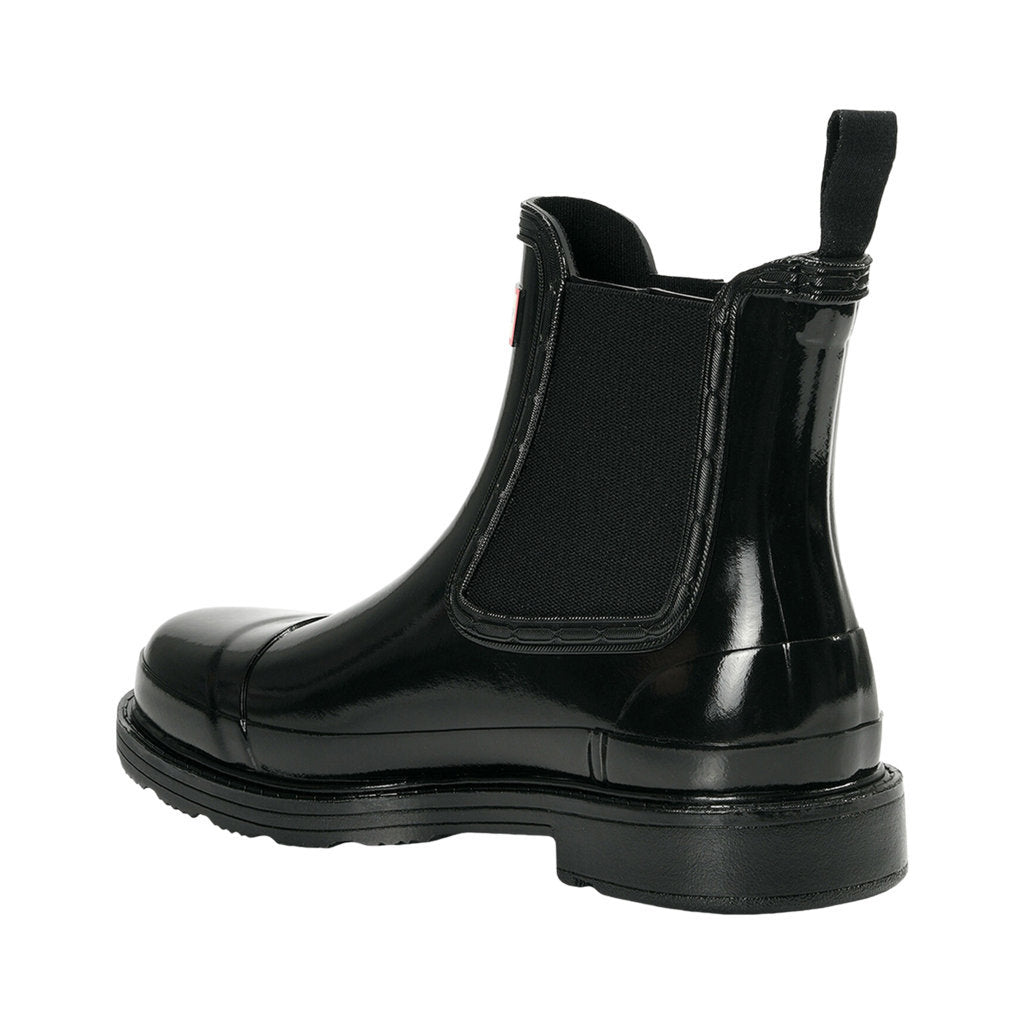 Hunter Commando Chelsea Gloss Rubber Womens Boots#color_black