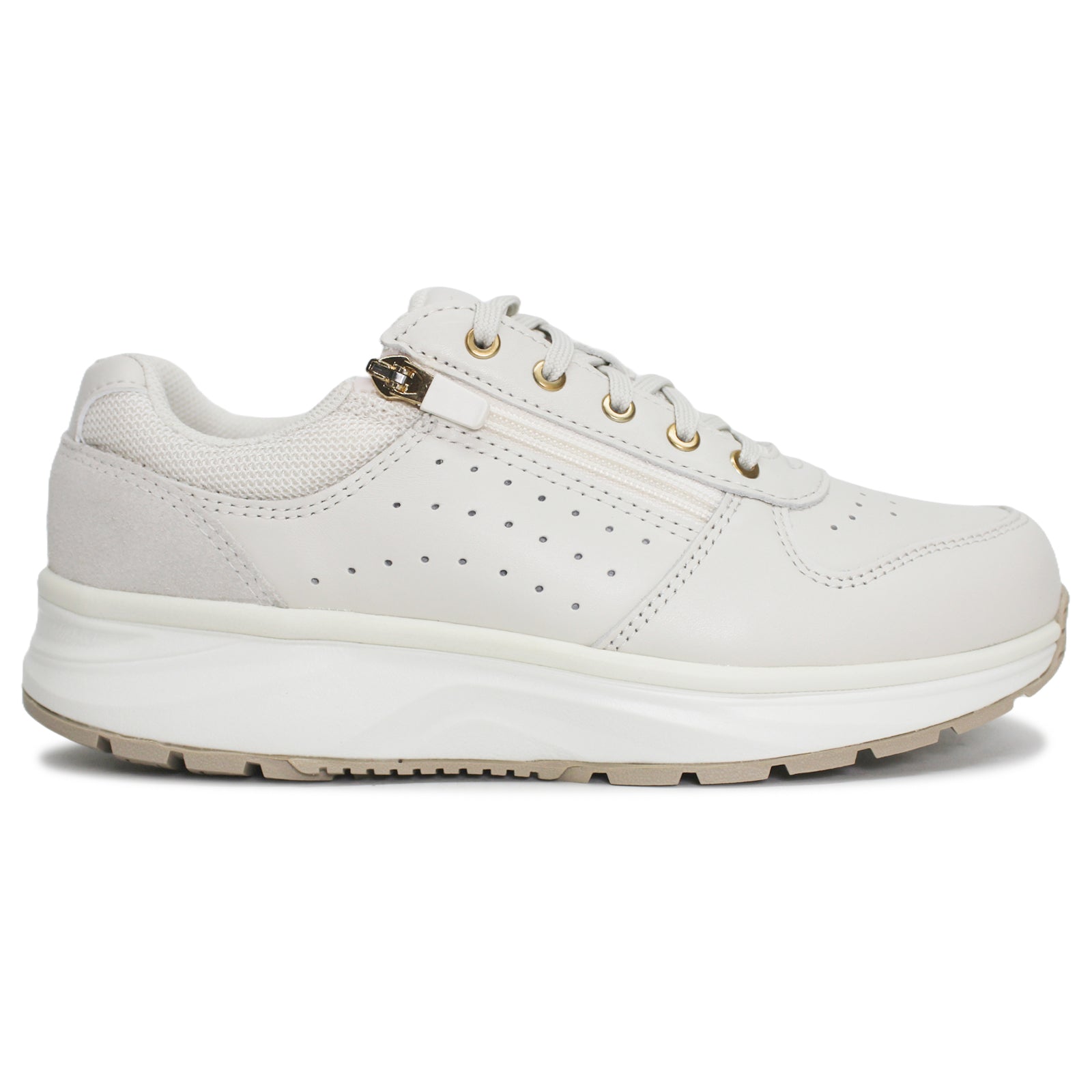 Joya Dynamo Zip Leather Textile Womens Trainers#color_white