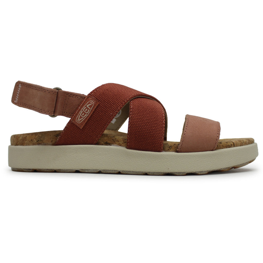 Keen Elle Criss Cross Leather Textile Womens Sandals#color_baked clay cork