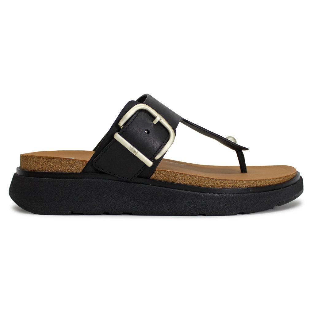 FitFlop Gen FF Buckle Leather Toe Post Leather Womens Sandals#color_black