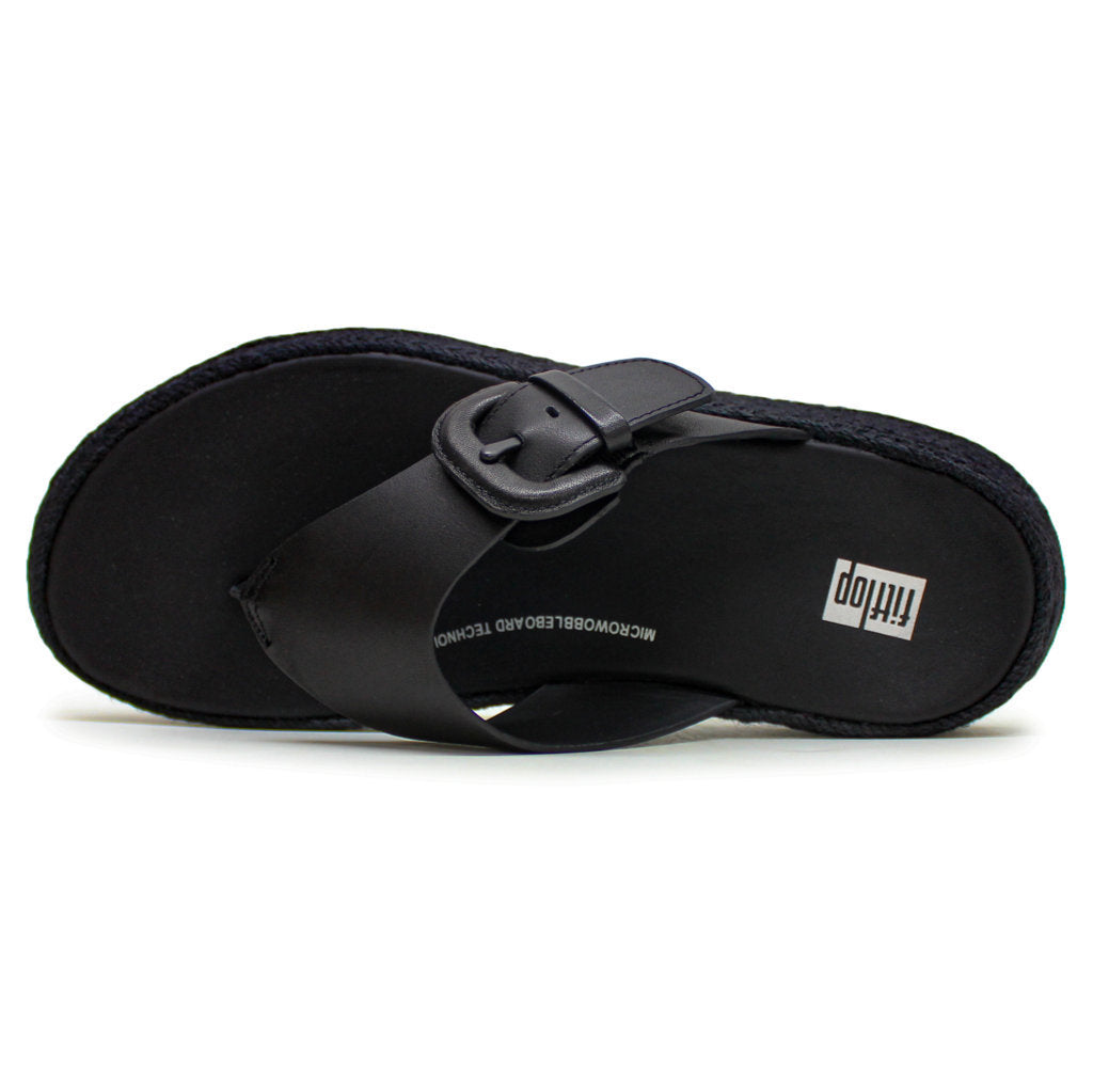 FitFlop F Mode Adjustable Flatform Toe Post Leather Womens Sandals#color_black