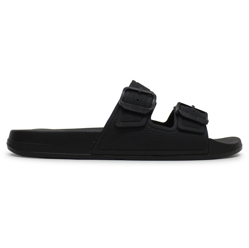 FitFlop Iqushion Two Bar Buckle Synthetic Womens Sandals#color_all black