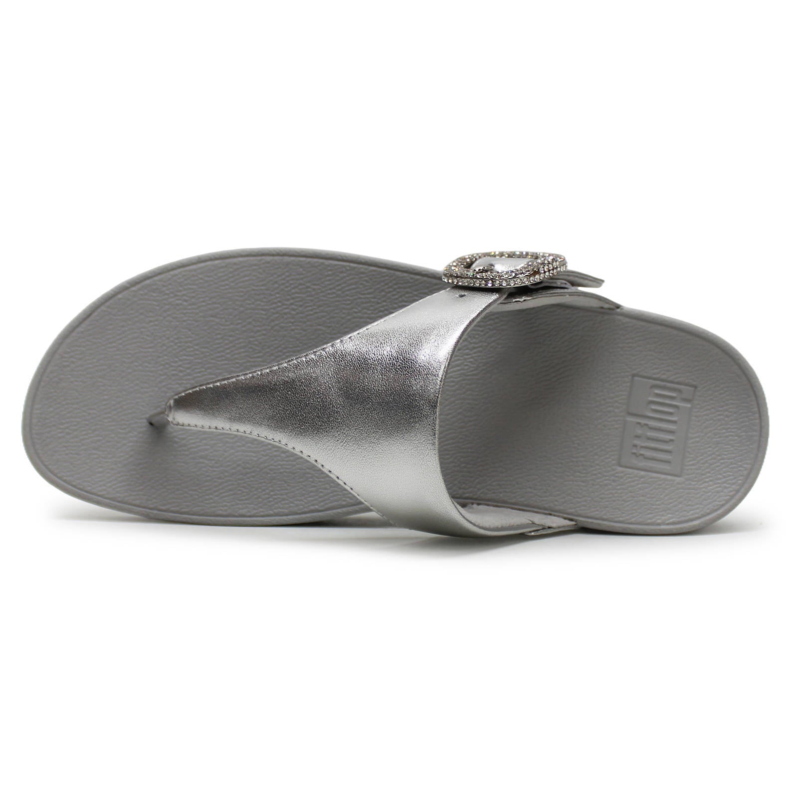 FitFlop Lulu Crystal Buckle Toe Post Leather Womens Sandals#color_silver