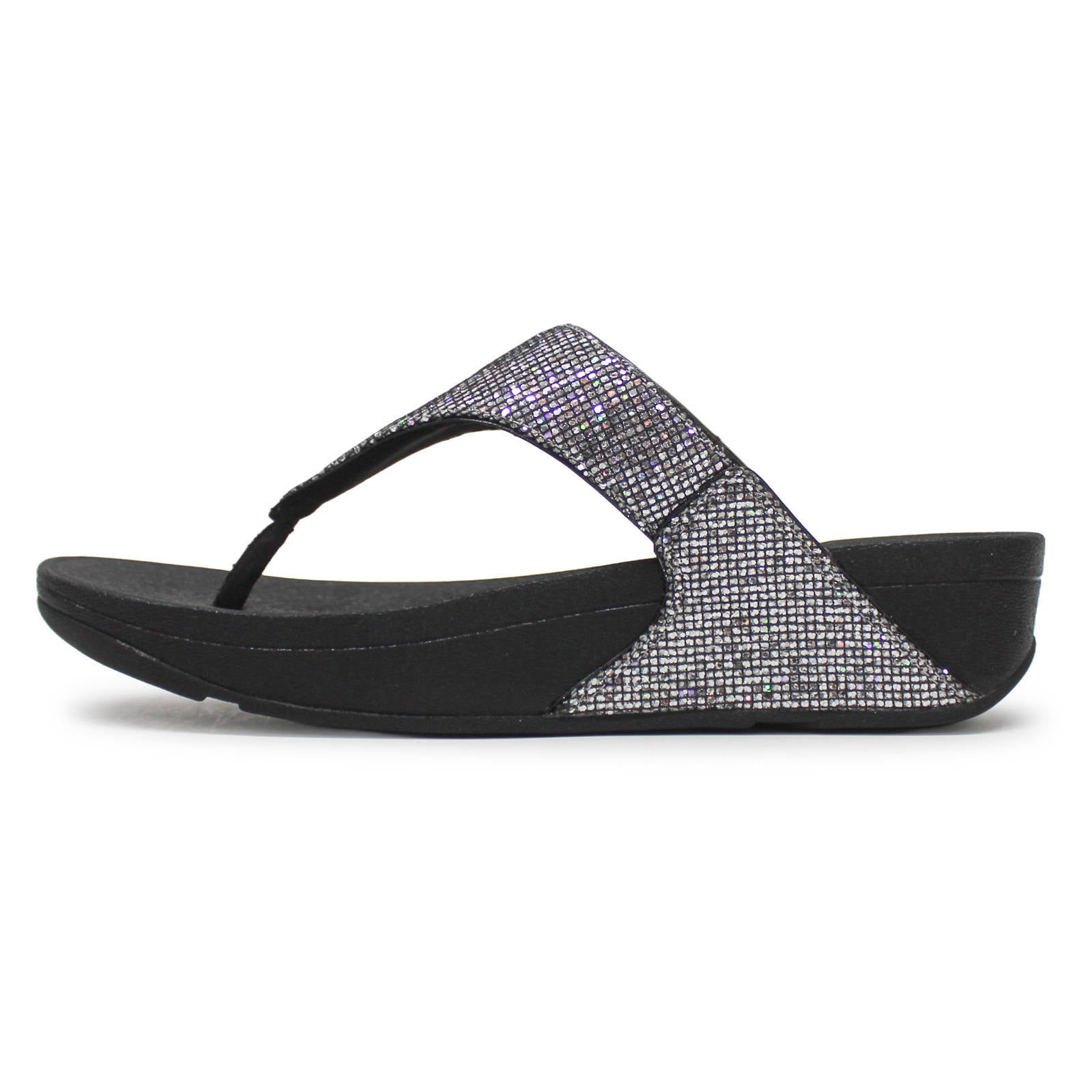 FitFlop Lulu Glitterball Toe Post Synthetic Womens Sandals#color_silver