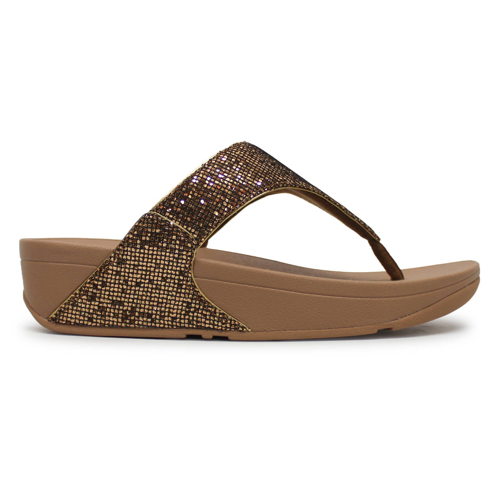 FitFlop Lulu Glitterball Toe Post Synthetic Womens Sandals#color_old gold