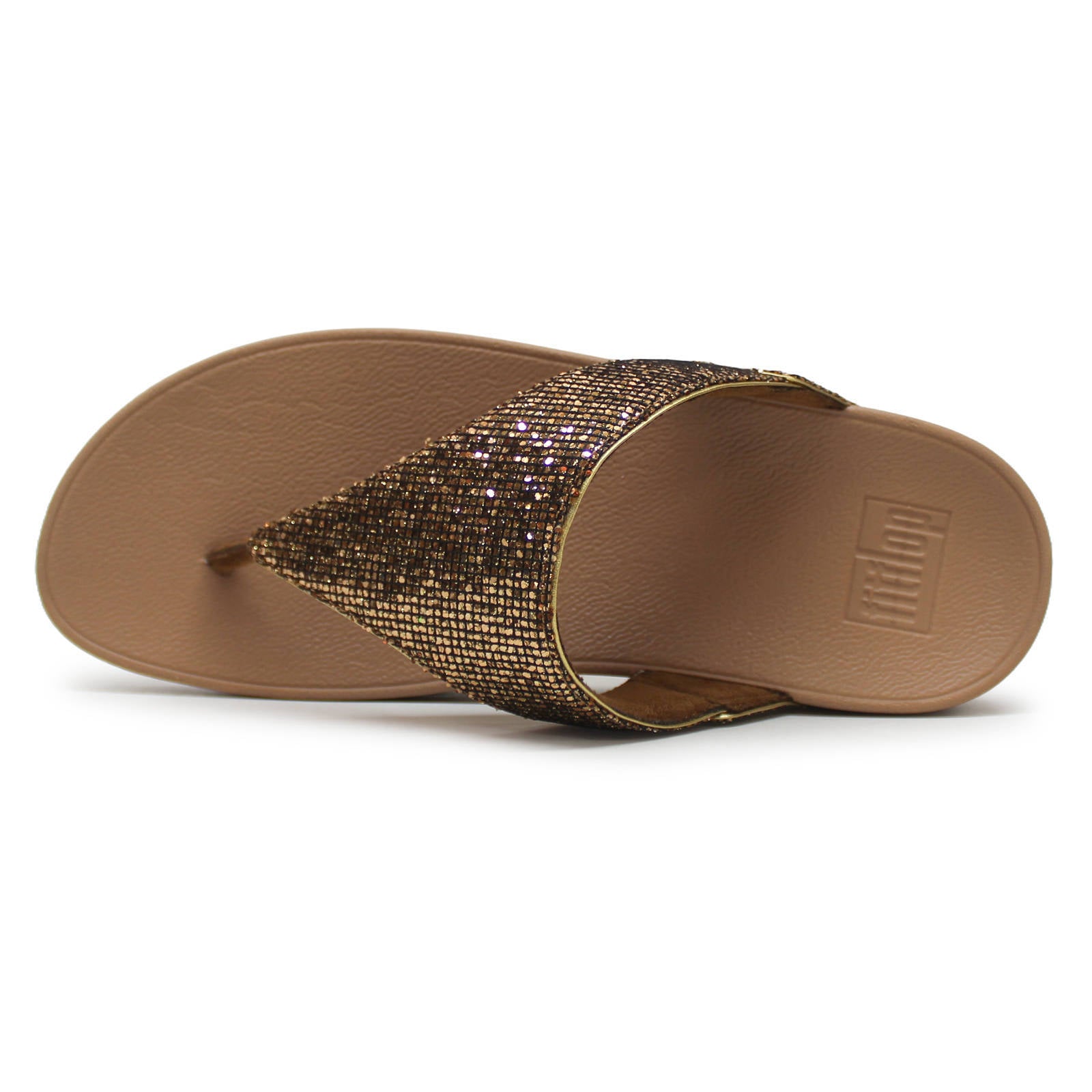 FitFlop Lulu Glitterball Toe Post Synthetic Womens Sandals#color_old gold