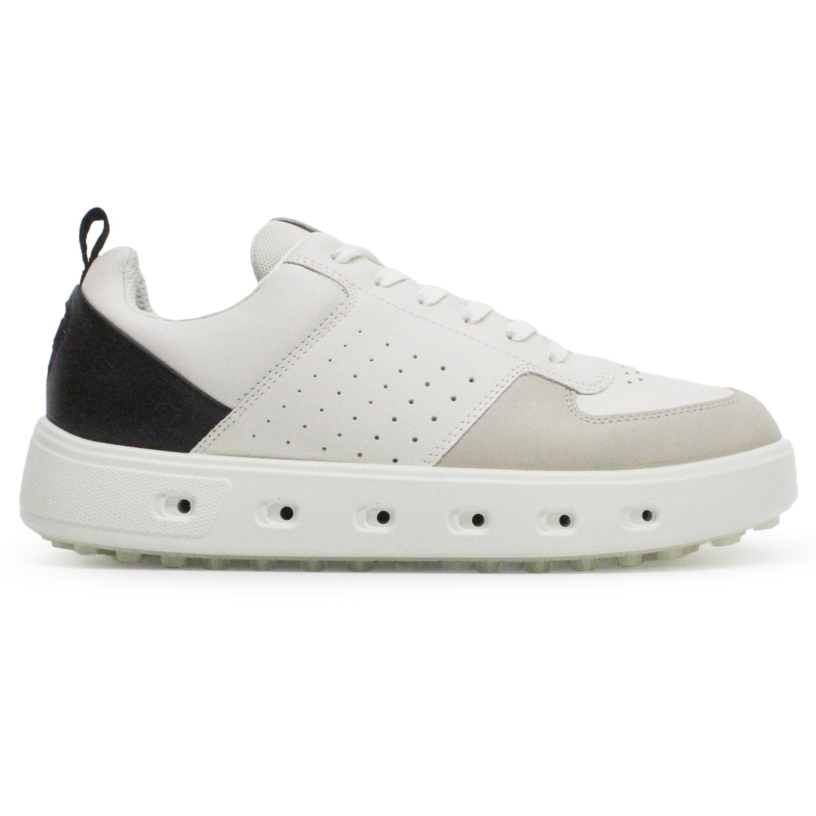 Ecco Golf Street 720 Full Grain Leather Mens Trainers#color_white black gravel