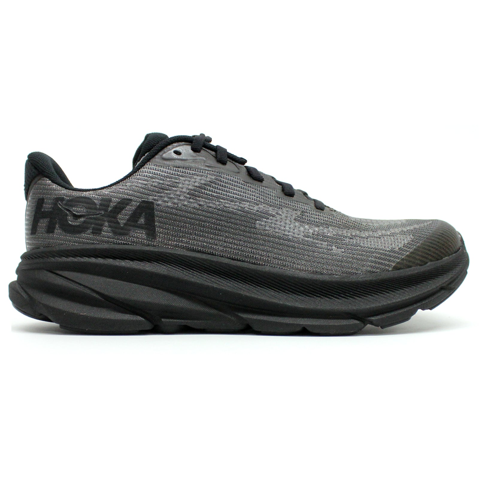 Hoka Clifton 9 Textile Synthetic Kids Trainers#color_black carbon black