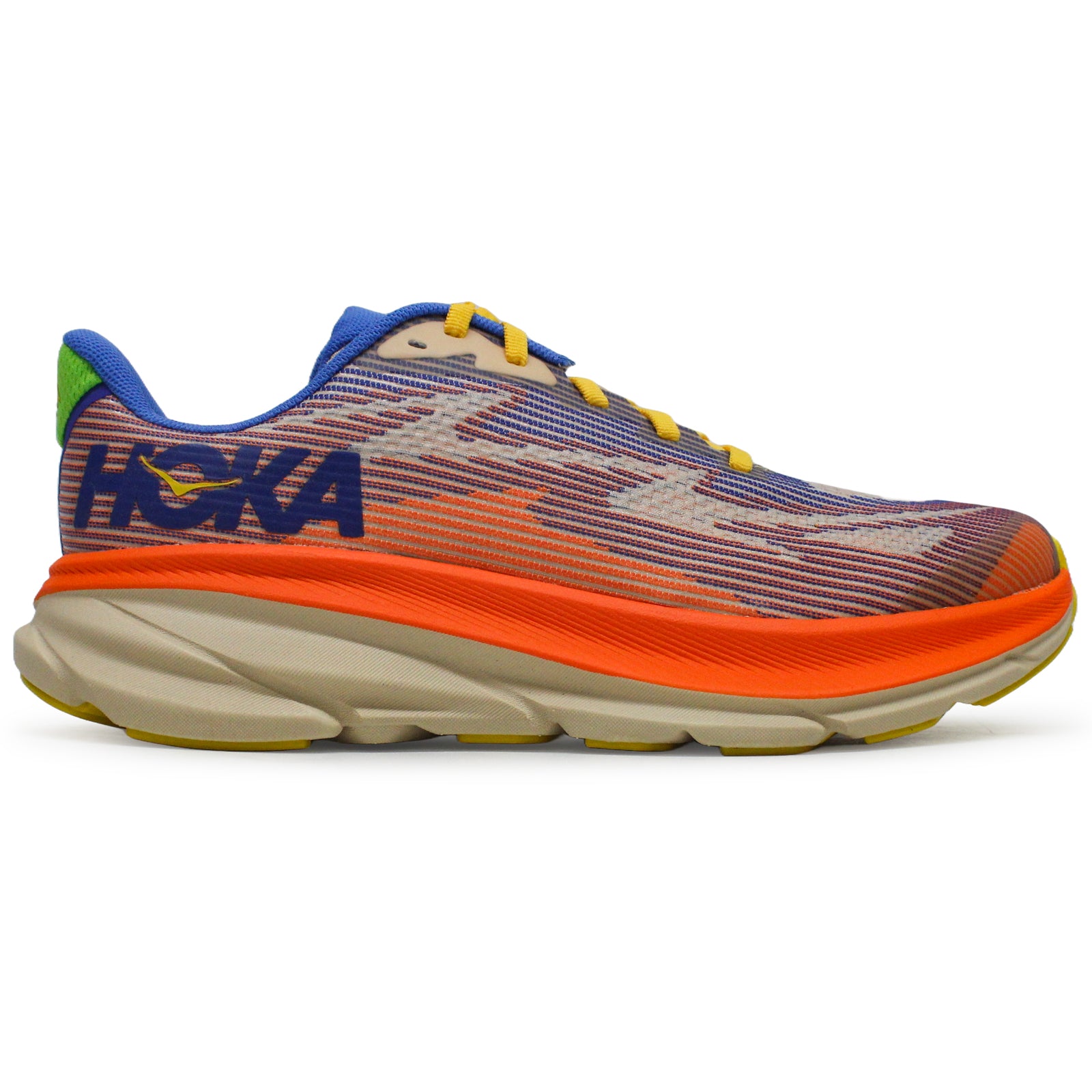 Hoka Clifton 9 Textile Synthetic Kids Trainers#color_ultramarine electric tangerine