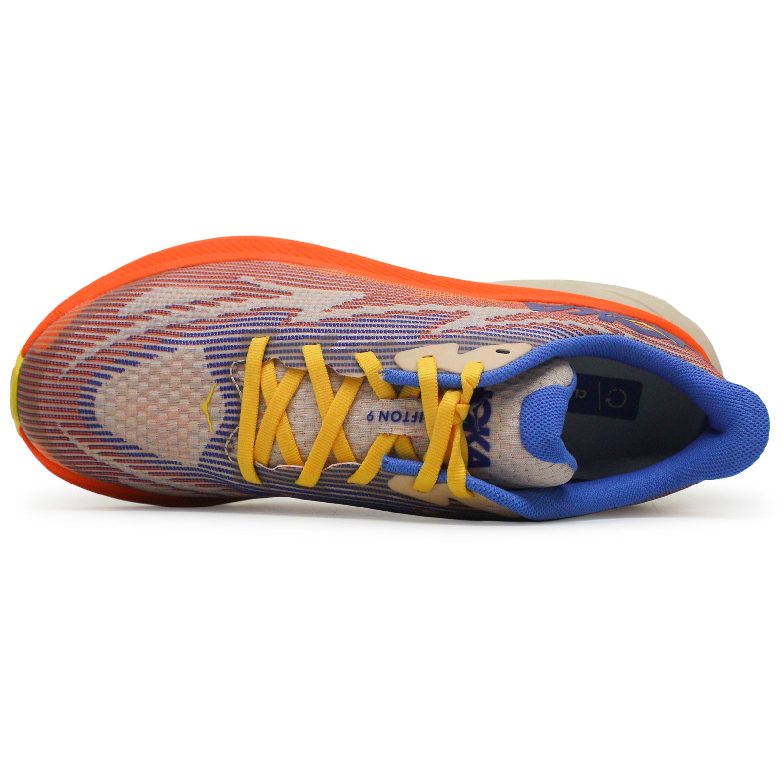 Hoka Clifton 9 Textile Synthetic Kids Trainers#color_ultramarine electric tangerine