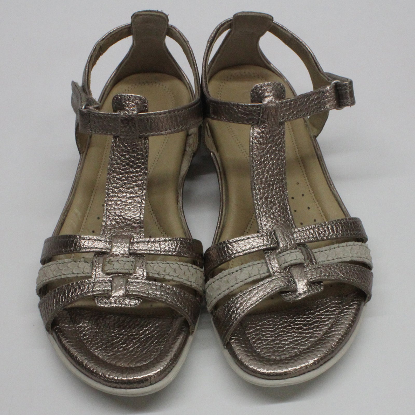 Ecco Flash 240873-57462 Leather Womens Sandals - Warm Grey Metallic - 38#color_warm grey metallic