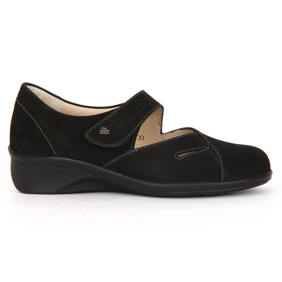 Finn Comfort Aquila Nubuck Leather Women's Mary Jane Shoes#color_black