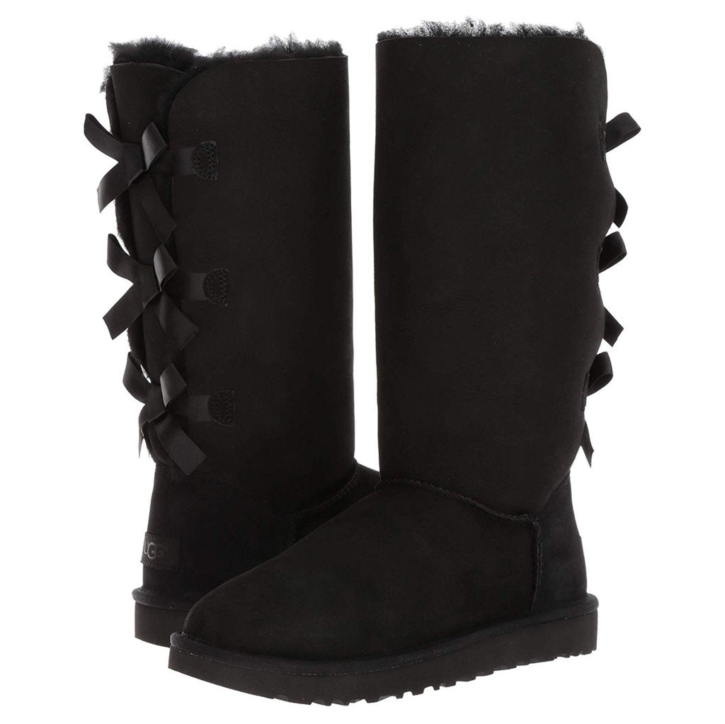 UGG Bailey Bow II Water Resistant Suede Sheepskin Women's Tall Winter Boots#color_black