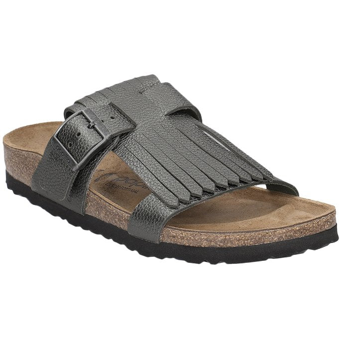 Birkenstock Papillio Maddie Fringe Metallic Leather Unisex Slip-on Sandals#color_anthracite