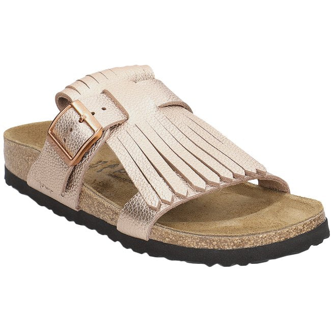 Birkenstock Papillio Maddie Fringe Metallic Leather Unisex Slip-on Sandals#color_rose