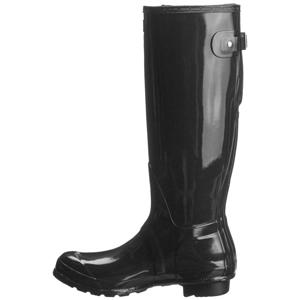 Hunter Original Back Adjustable Gloss Rubber Women's Tall Wellington Boots#color_black