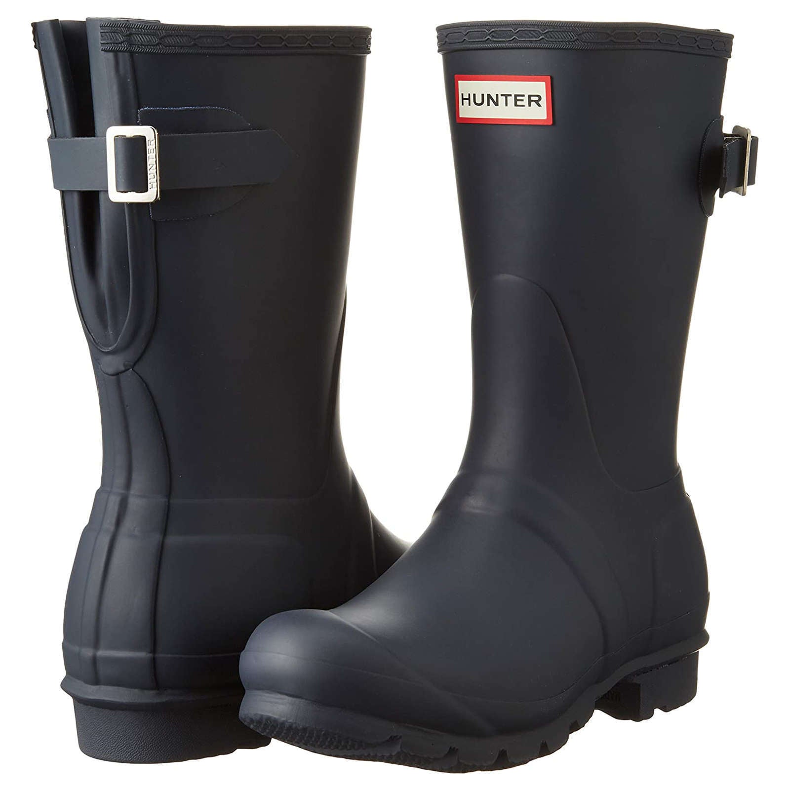 Hunter Original Back Adjustable Short Rubber Women's Short Wellington Boots#color_navy