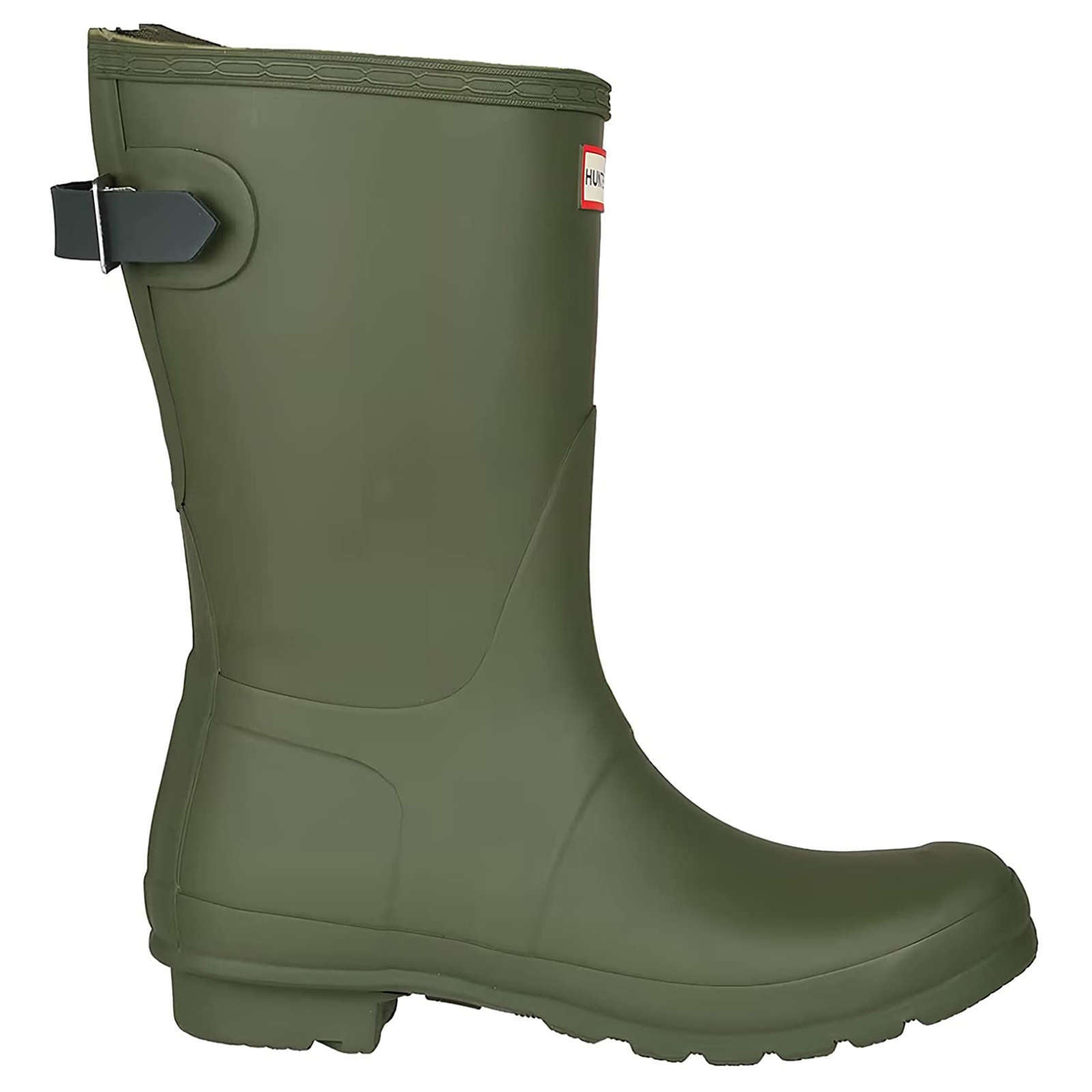 Hunter Original Back Adjustable Short Rubber Women's Short Wellington Boots#color_ismarken olive artic moss