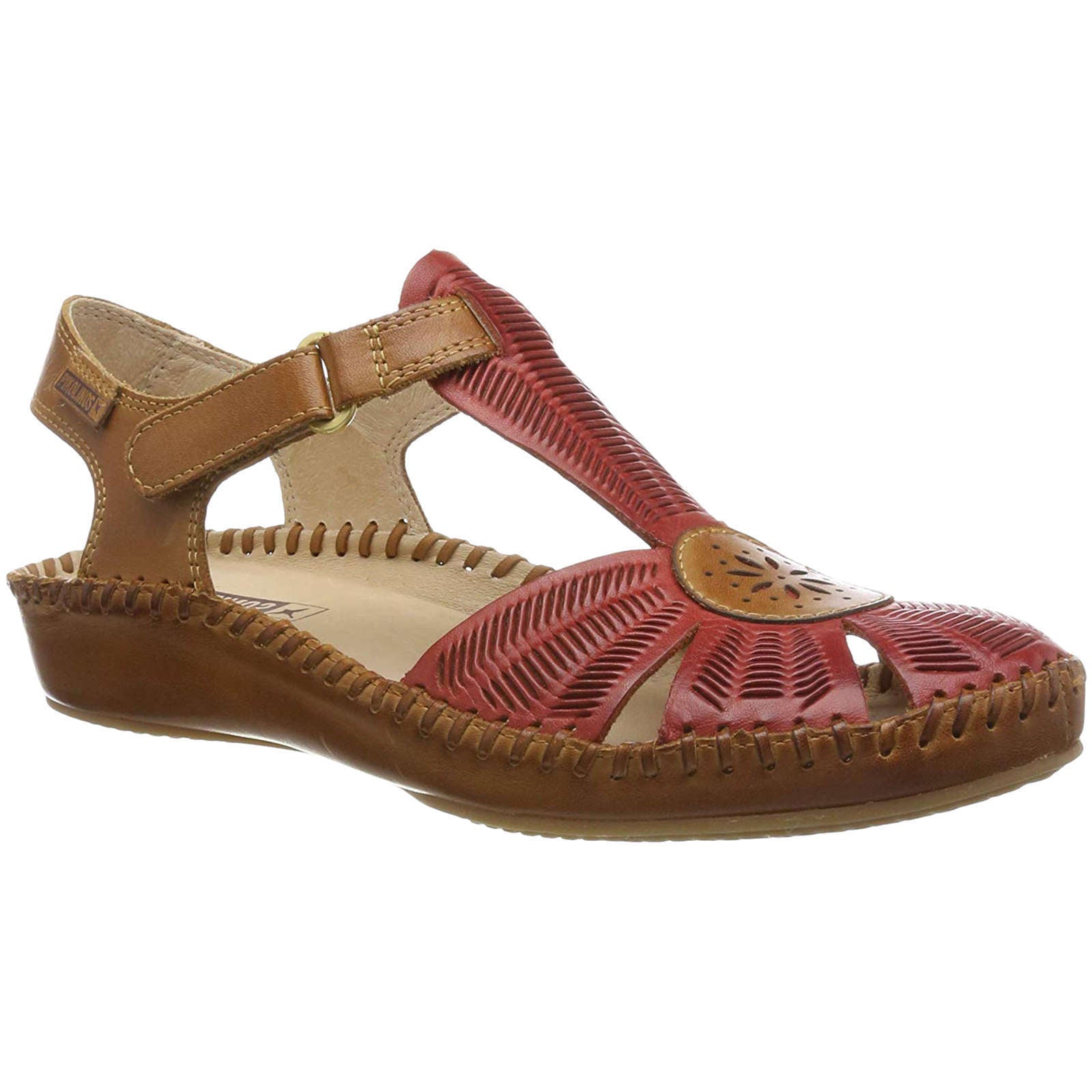 Pikolinos Puerto Vallarta 655-0575 Leather Womens Sandals#color_coral brandy