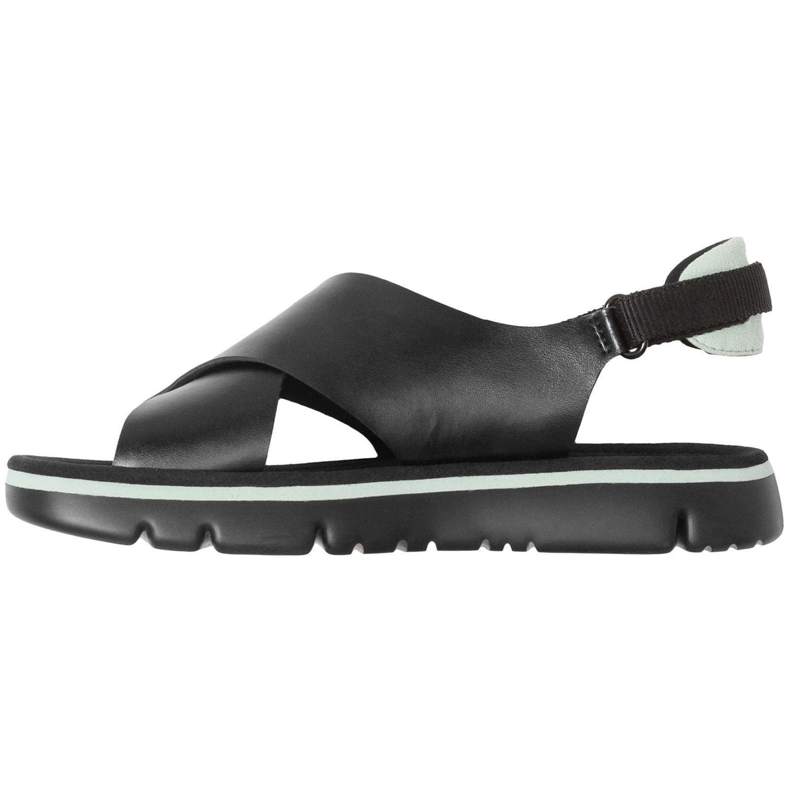 Camper Oruga Calfskin Leather & Textile Women's Open-Toe Sandals#color_black