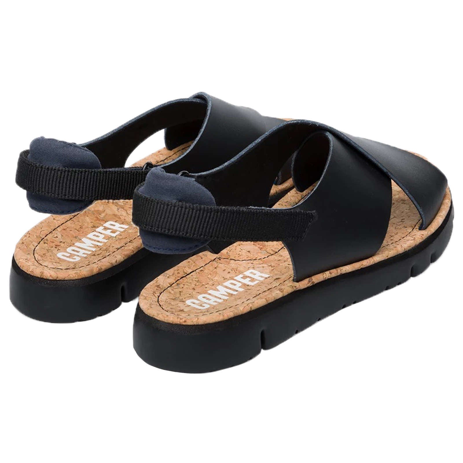 Camper Oruga Calfskin Leather & Textile Women's Open-Toe Sandals#color_black gold