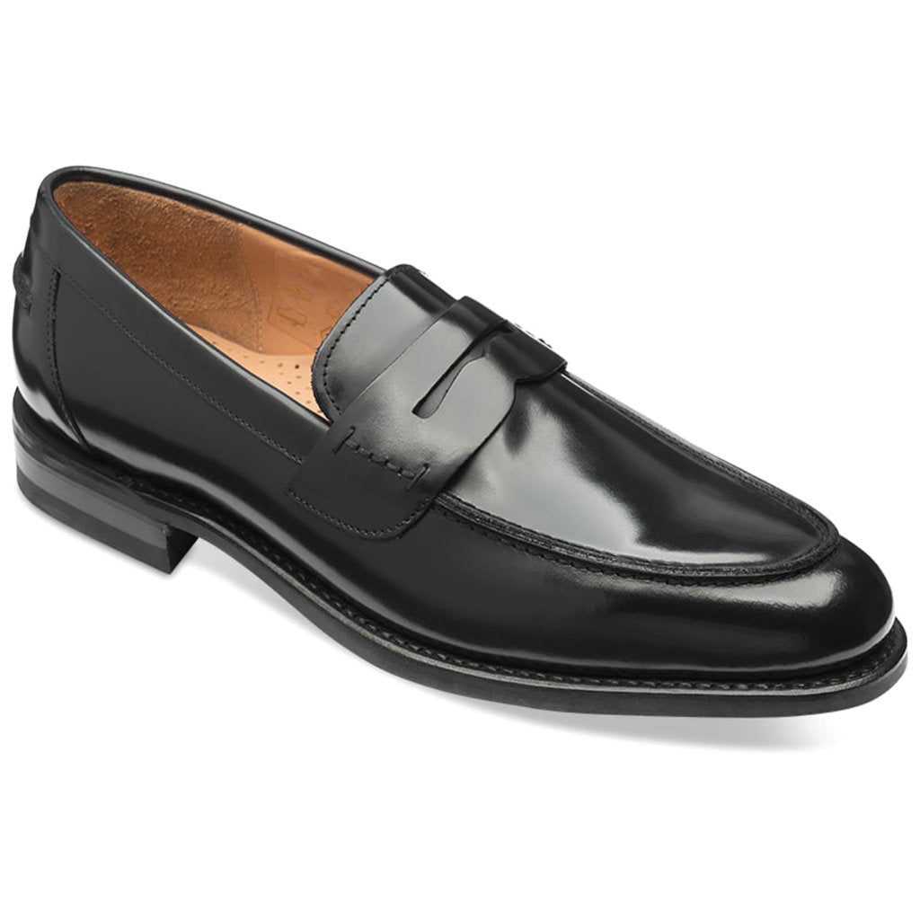 Loake 356 Polished Leather Men's Saddle Slip-on Loafer Shoes#color_black