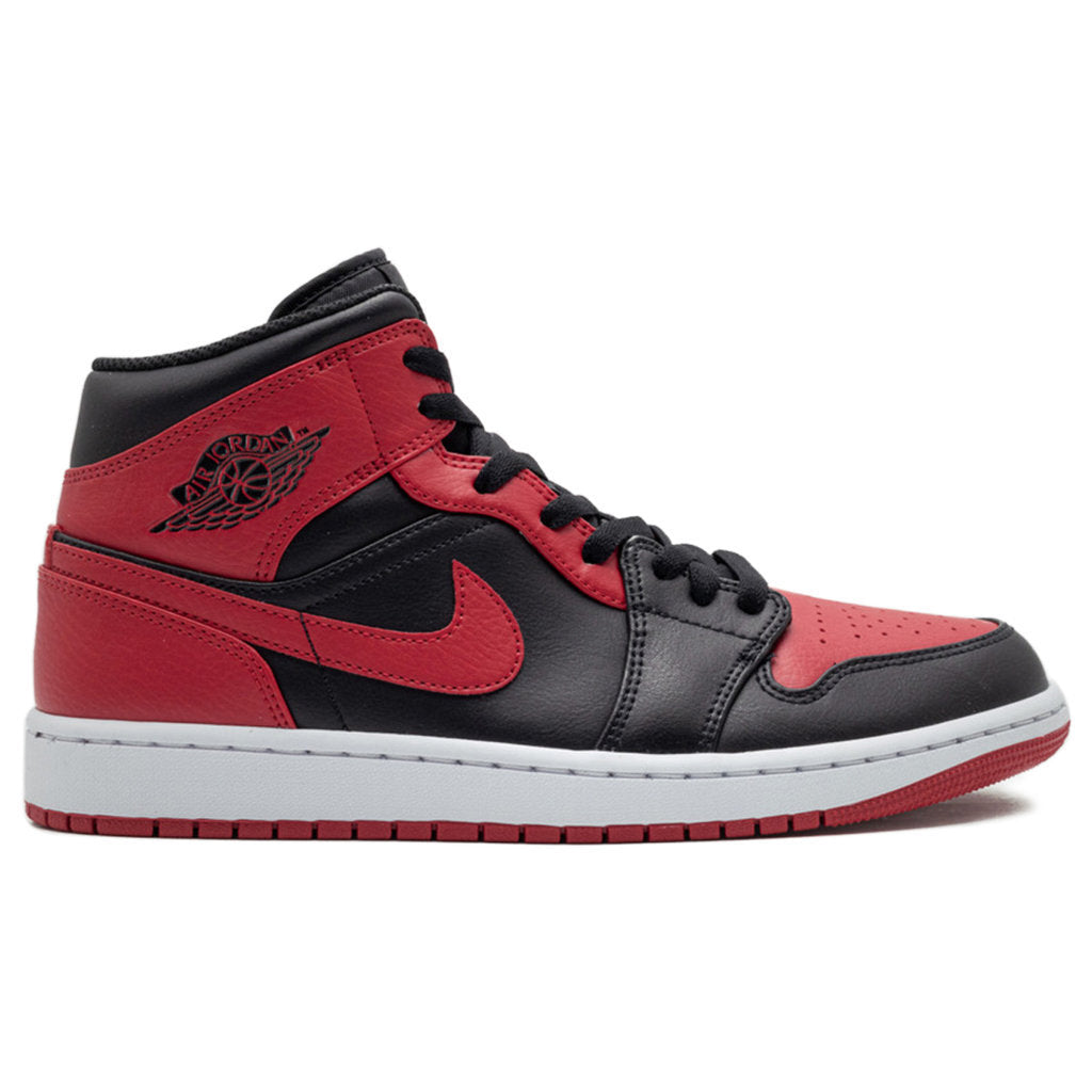 Jordan Air Jordan 1 Mid Leather Mens Trainers#color_black gym red white