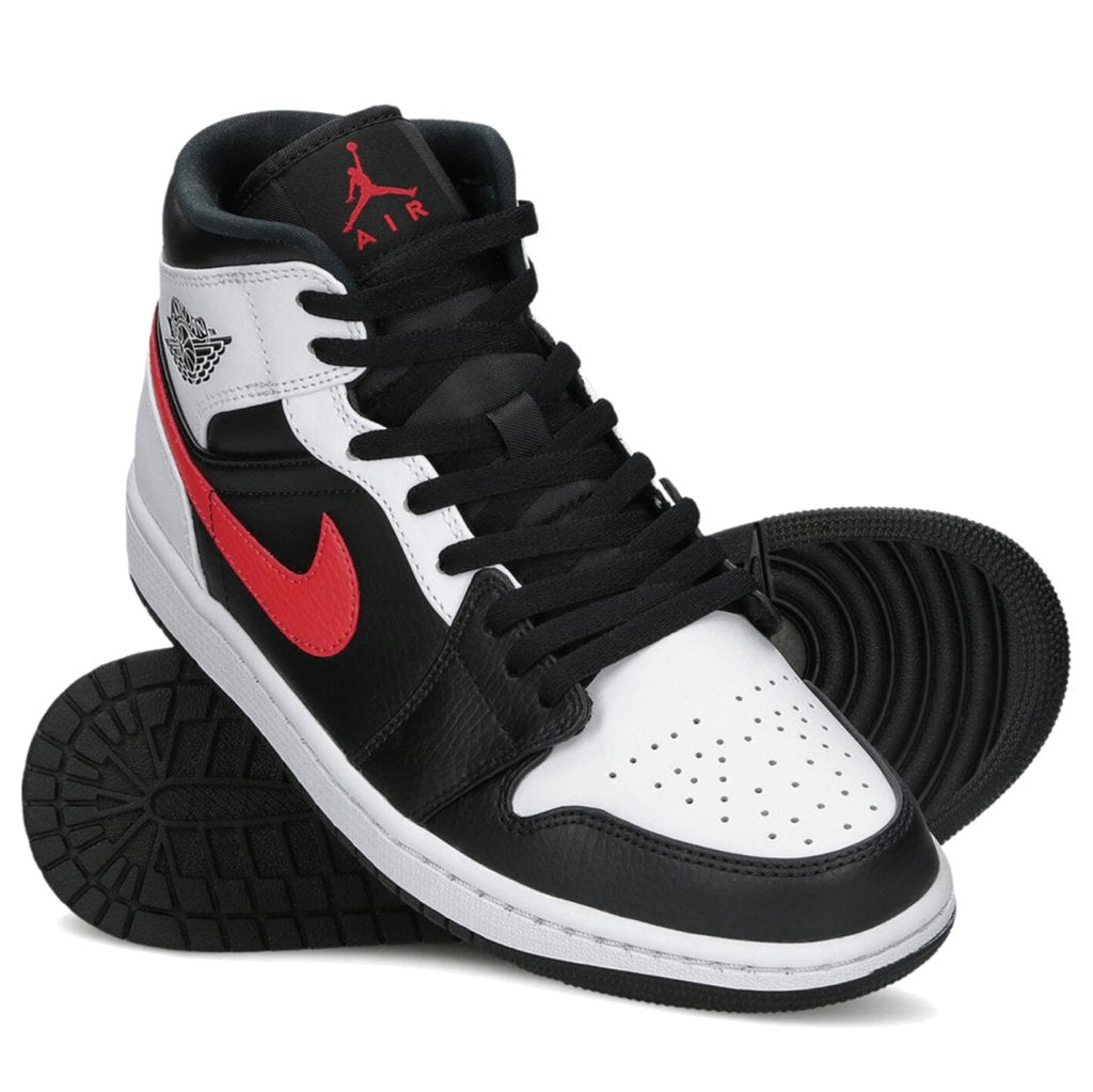 Jordan Air Jordan 1 Mid Leather Mens Trainers#color_black chile red white