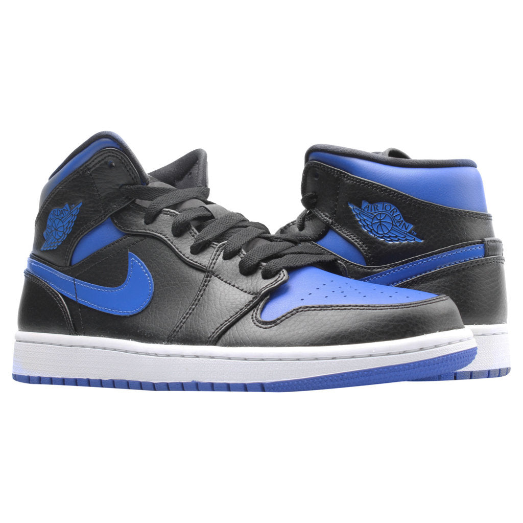 Jordan Air Jordan 1 Mid Leather Mens Trainers#color_black hyper royal white