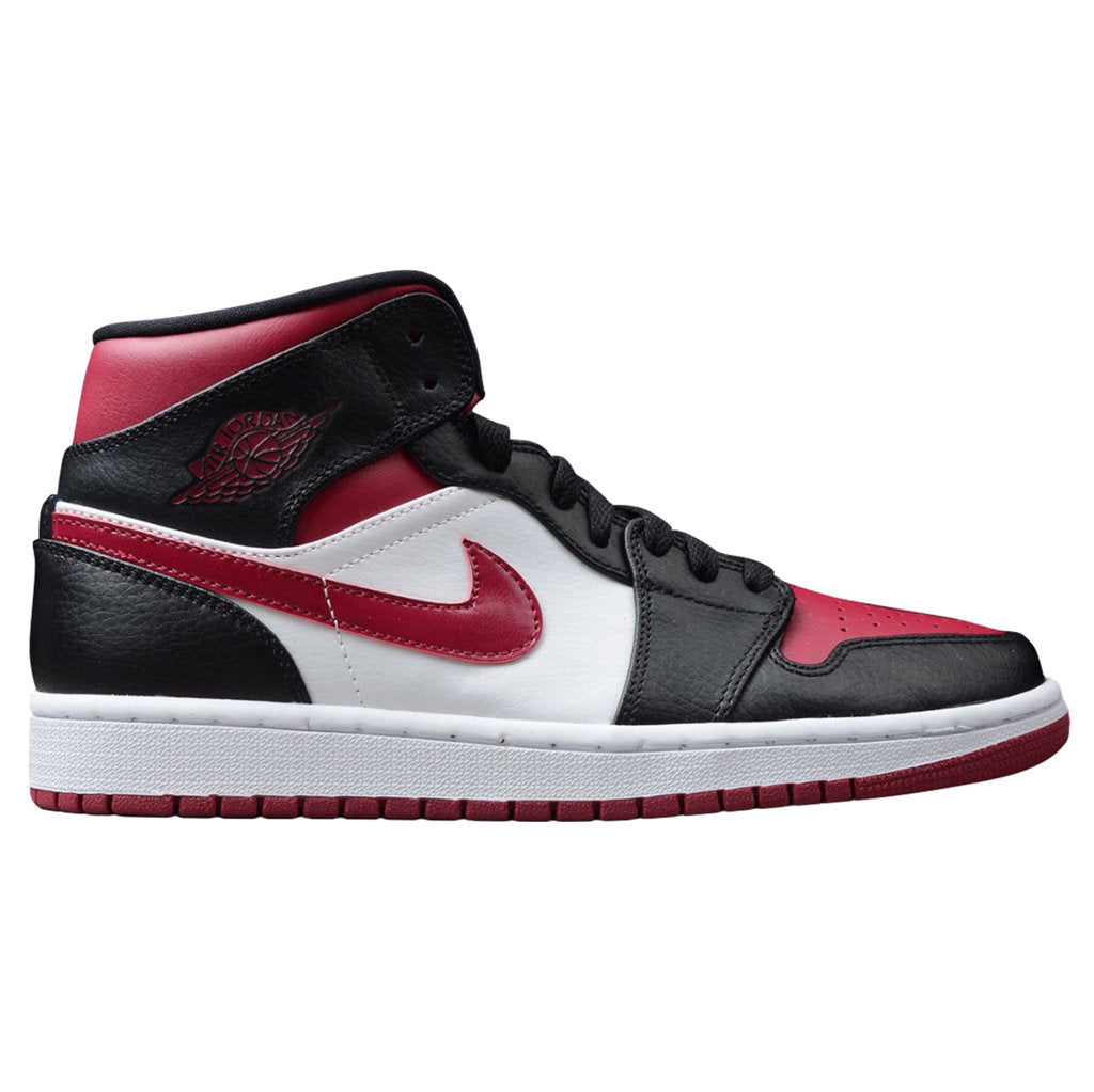 Jordan Air Jordan 1 Mid Leather Mens Trainers#color_black noble red white