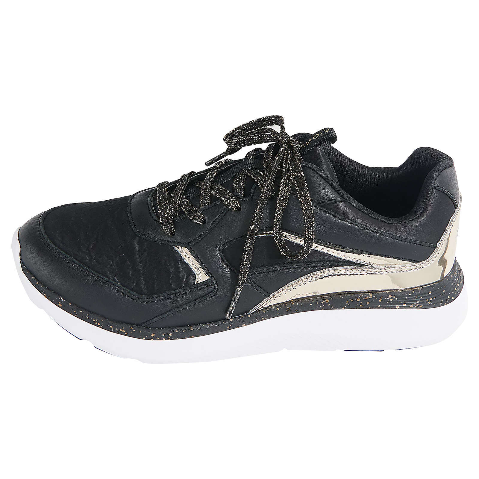 Vionic Delmar Adela Met Leather Textile Womens Trainers#color_black