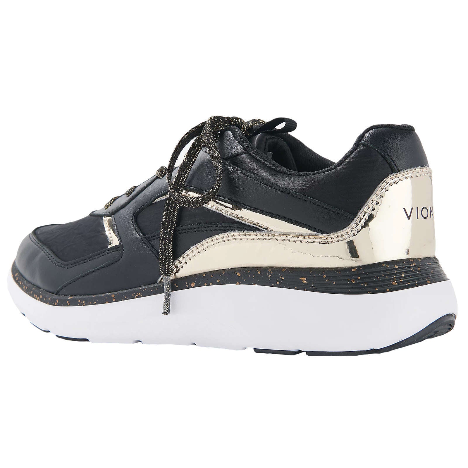 Vionic Delmar Adela Met Leather Textile Womens Trainers#color_black