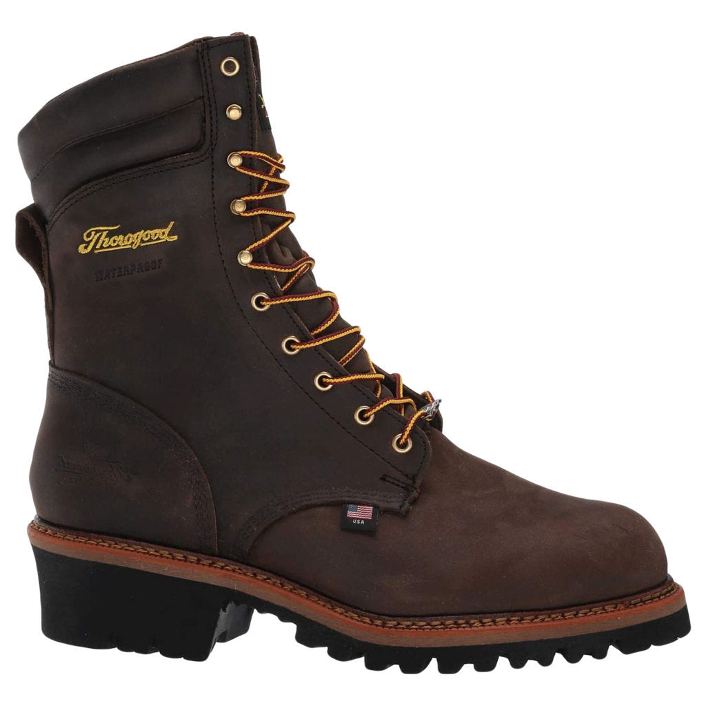 Thorogood 9" Logger Leather Mens Boots#color_studhorse medium brown