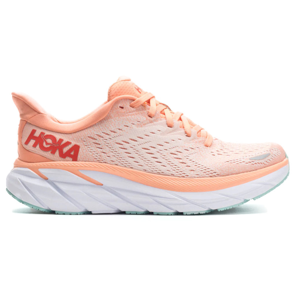 Hoka One One Clifton 8 Textile Womens Trainers#color_cantaloupe silver peony