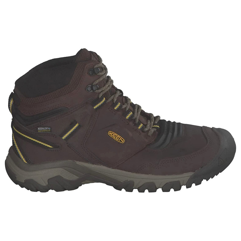 Keen Ridge Flex Mid Waterproof Leather Men's Hiking Shoes#color_coffee bean keen yellow