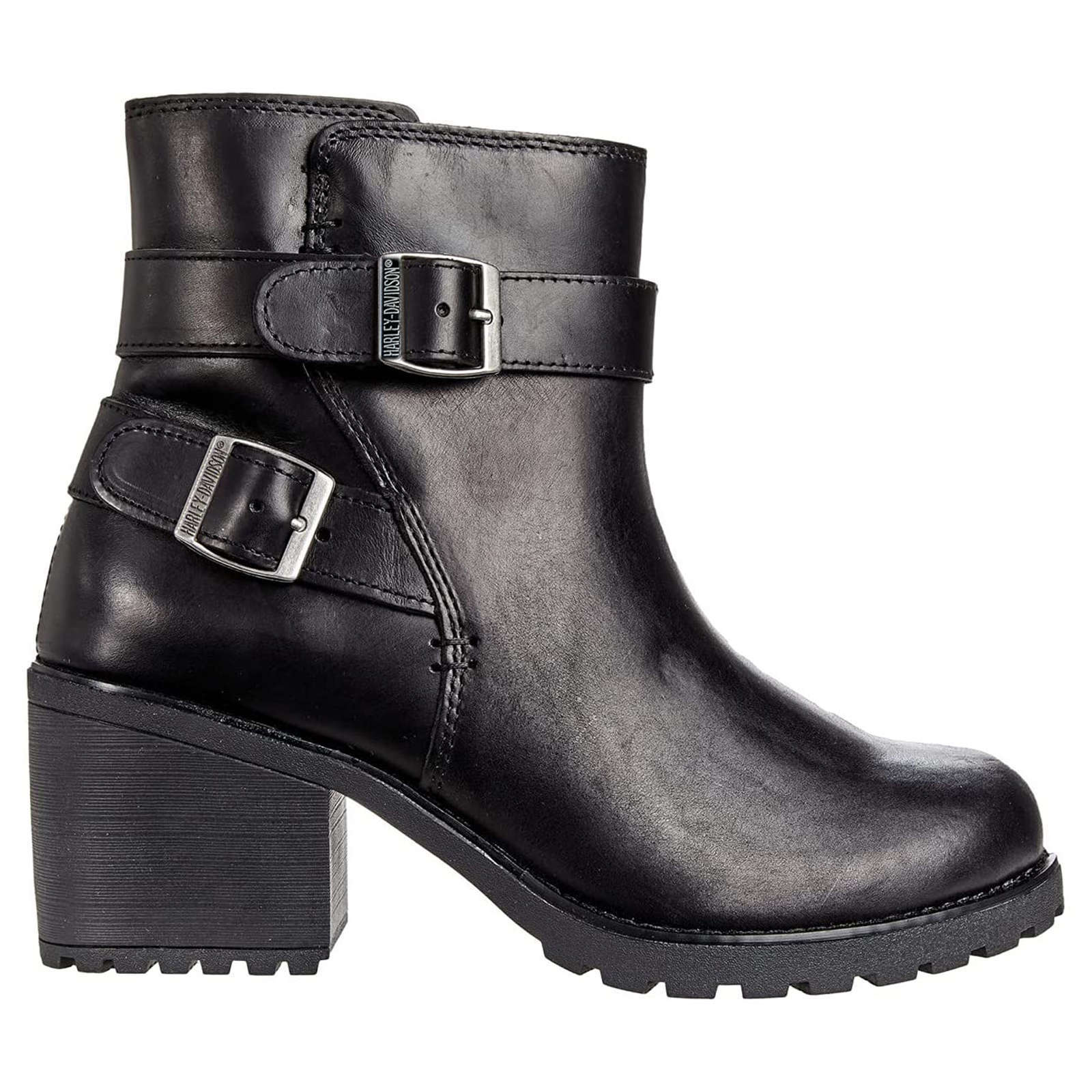 Harley Davidson Lalanne Double Strap Full Grain Leather Women's Block Heel Ankle Boots#color_black