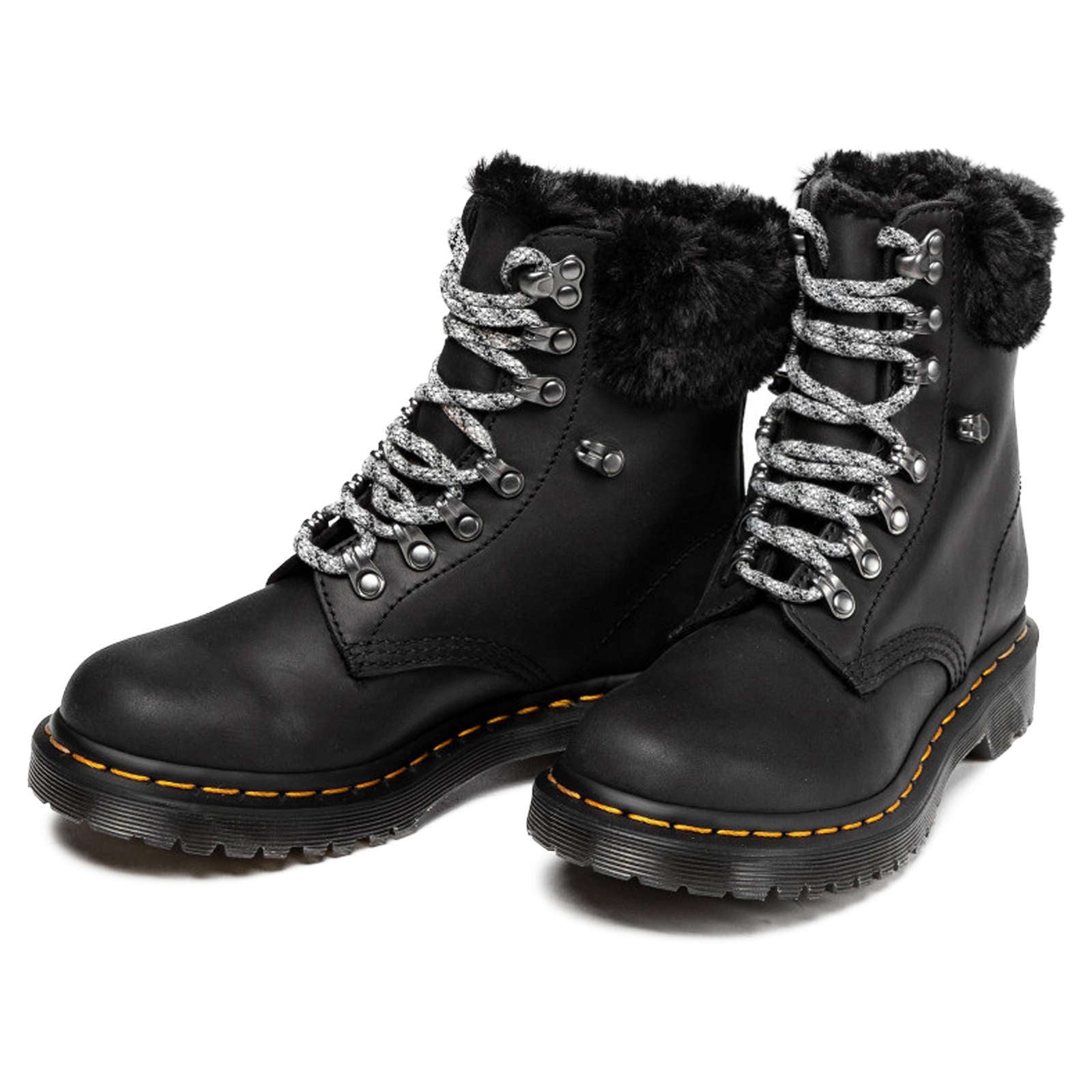 Dr. Martens 1460 Serena Collar Smooth Waxy Leather Women's Fur-lined Ankle Boots#color_black